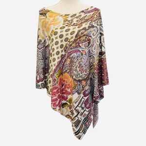 Chico's Art to Wear Floral Paisley Shimmer Asymmetrical Poncho S/M
